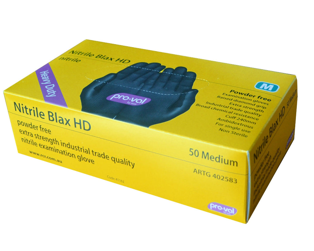 Nitrile Gloves Disposable Heavy Duty Black Large (50)