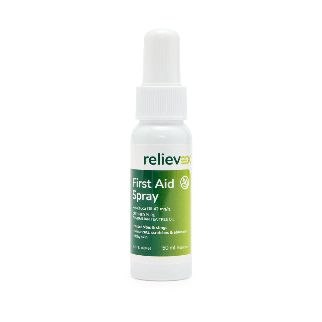 Brenniston Relievex First Aid Spray bottle on a white background