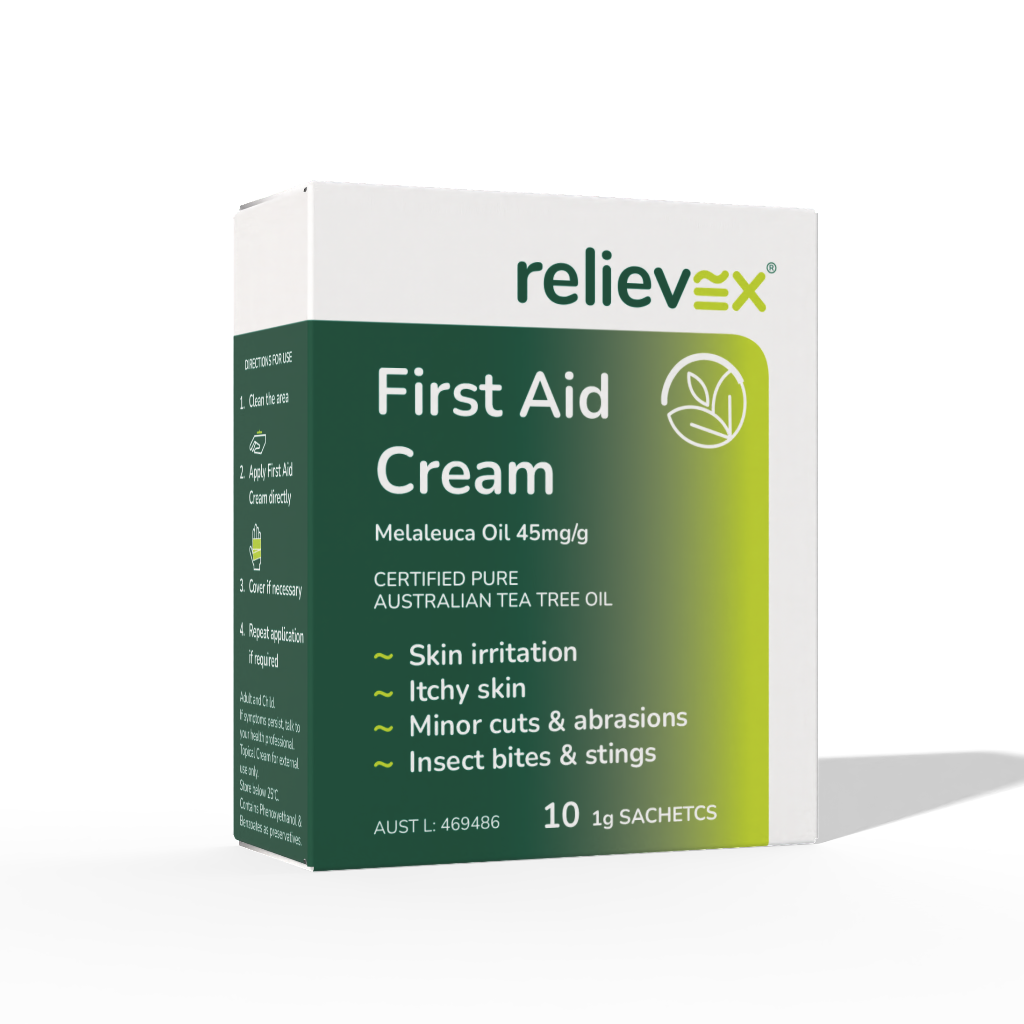 Relievex First Aid Cream packaging on a white background