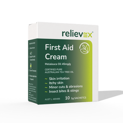 Relievex First Aid Cream packaging on a white background