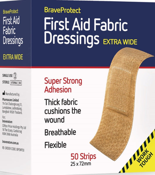 Fabric Dressing Strips Extra Wide 2.5cm x 7.2cm (50)